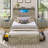 Farmhouse Bed Frame Twin Size With Led Lights And Charging Station, Wooden Platform Twin Bed With 2 Storage Drawers, Rustic Accent Headboard With Sliding Barn Door Storage Cabinets-1792411664