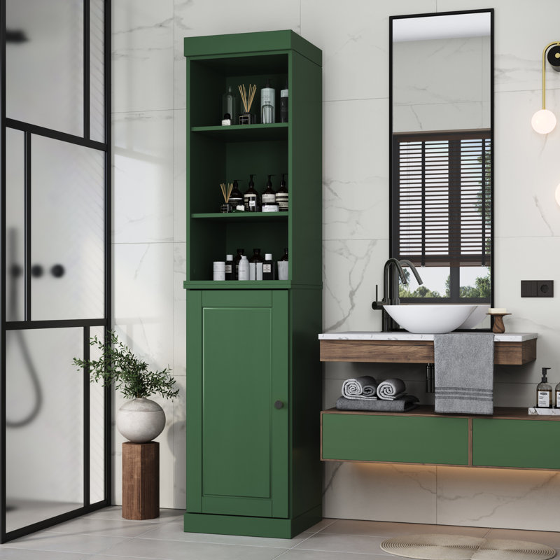 100% Solid Wood 16.5" Bathroom Storage Cabinet with Solid Doors and Adjustable Shelves, Green