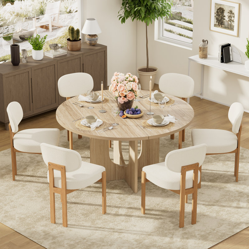 Ensemble de salle à manger Farmhouse, Beige, Brun, 1 table + 6 chaises