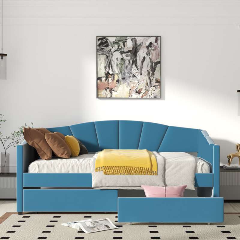 Lit plateforme tapissier avec rangement Aquavia, Bleu