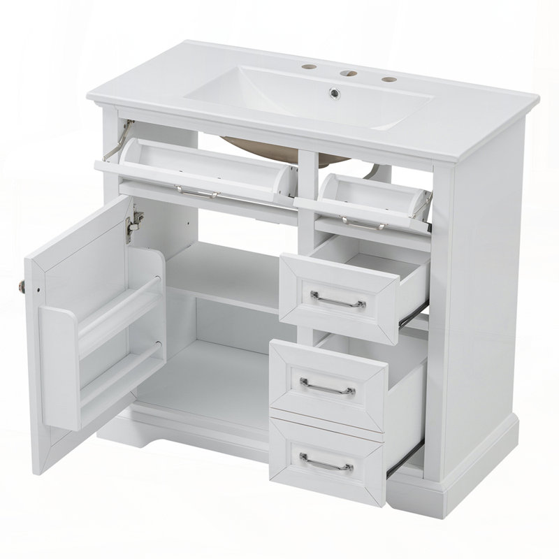 Ensemble de meuble-lavabo avec lavabo en céramique et plusieurs options de rangement pour la salle de bain, Blanc