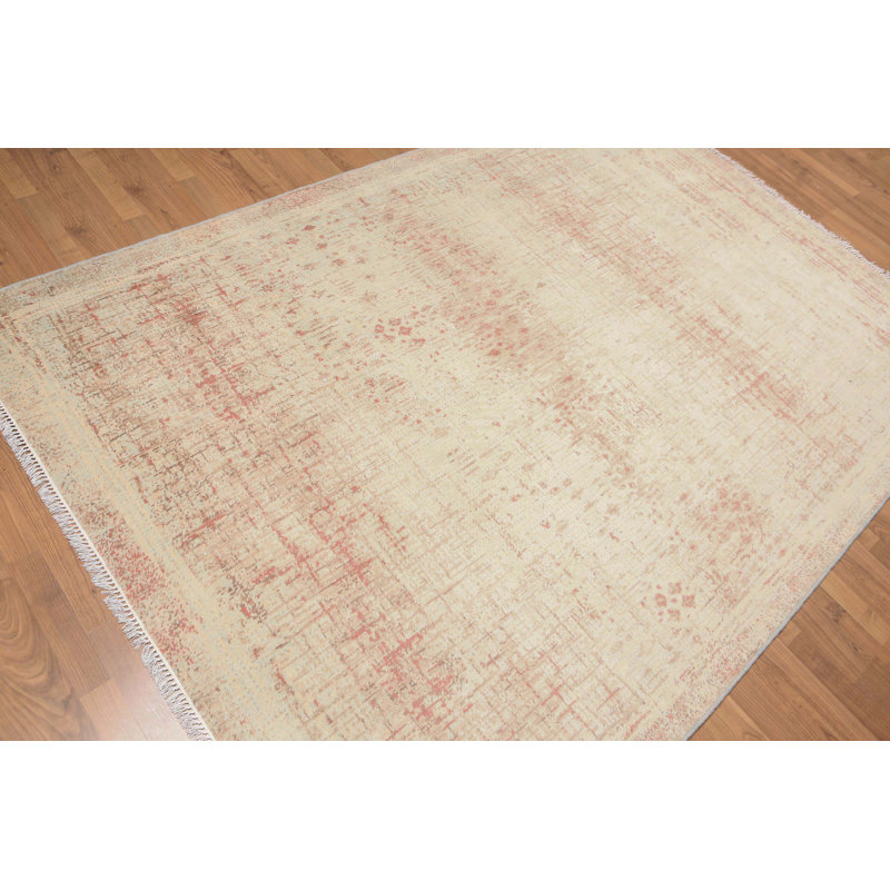 Tapis unique en laine noué à la main beige / brun de 6 pi x 9 pi Natahja