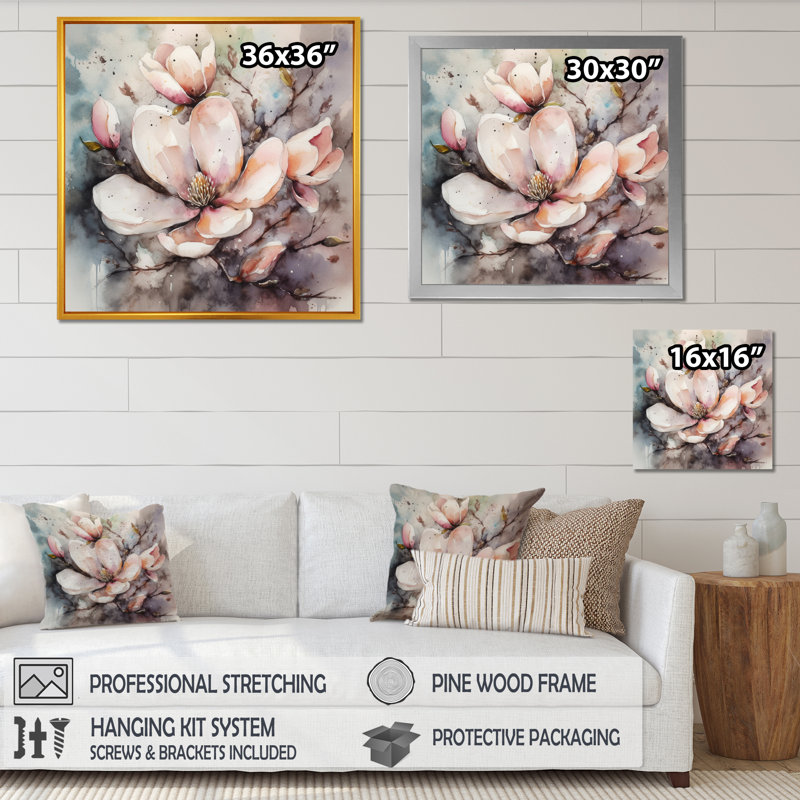 «Pink Magnolia Symphony I», reproduction d'art sur toile, H 36 po x l 36 po x P 1,5 po, Toile tendue