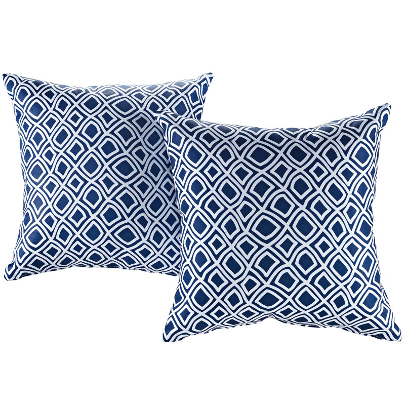 Modway Dark Blue Floral Motif Decorative Throw Pillow Set