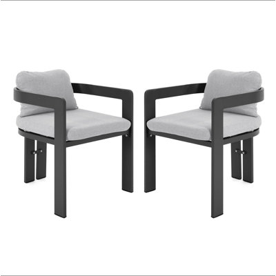 Chaise de patio d'extérieur en aluminium Pula, ensemble de 2, finition noire avec coussin gris