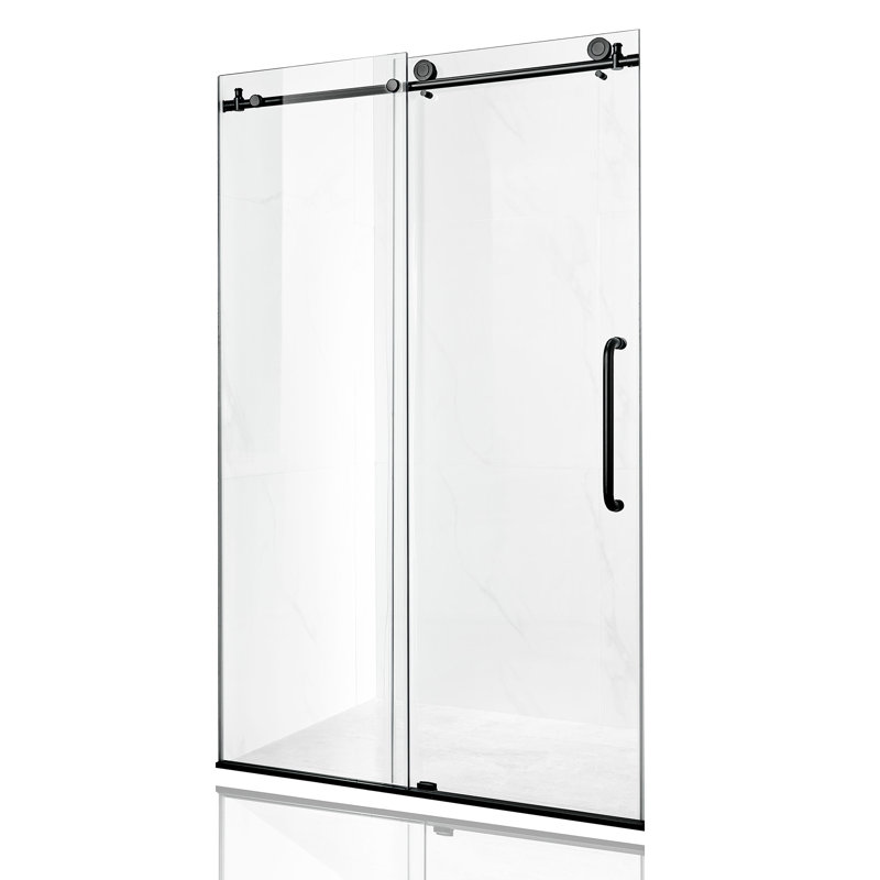 Madam Series 76 In. X 50-54 In. Frameless Sliding Shower Door In Matte Black With 3/8" (10Mm) Tempered Clear Glass