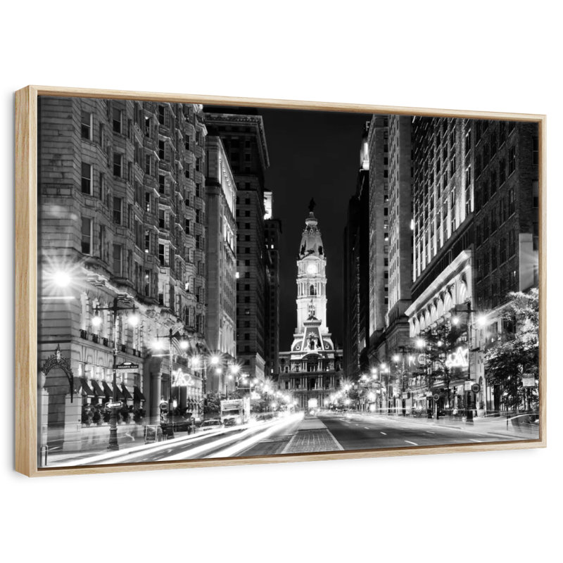 City Hall Philadelphia BW, Cadre flottant en bois naturel, 40 po x 27 po