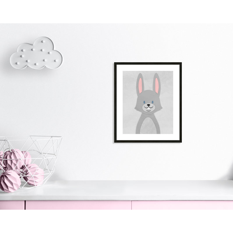 Art de lapin joyeux, H 24,5 po x l 20,5 po x P 1,18 po, Encadré de boîte à grain de bois noir