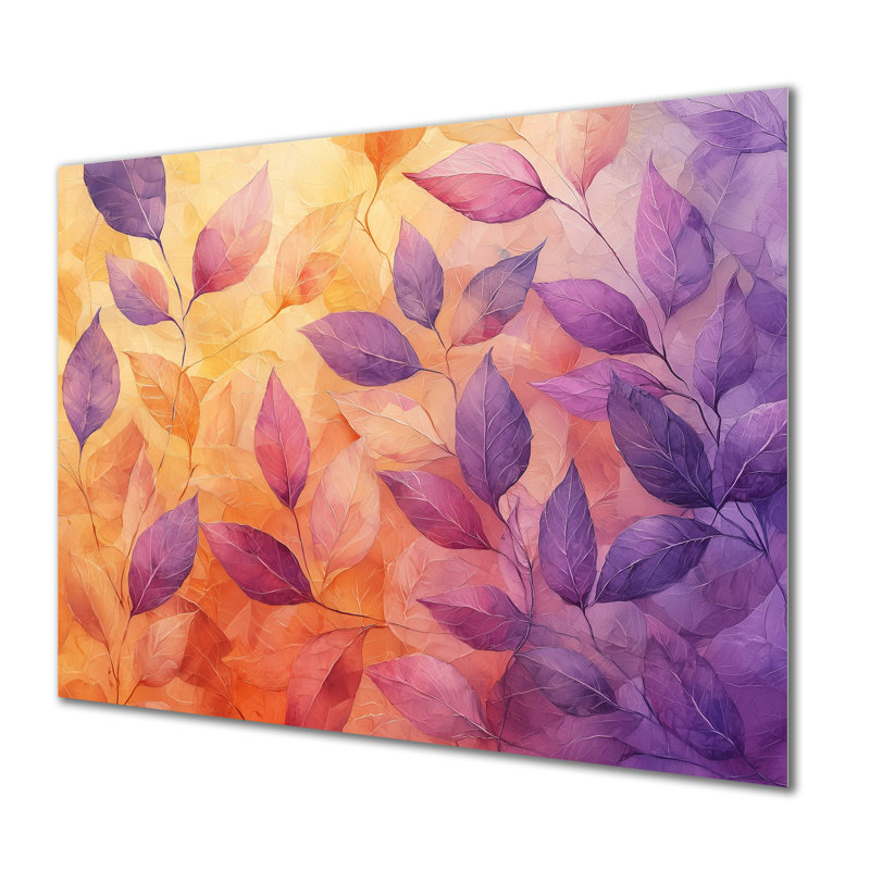 Coucher de soleil coucher de soleil I - feuilles, art mural en métal, H 12 po x l 20 po