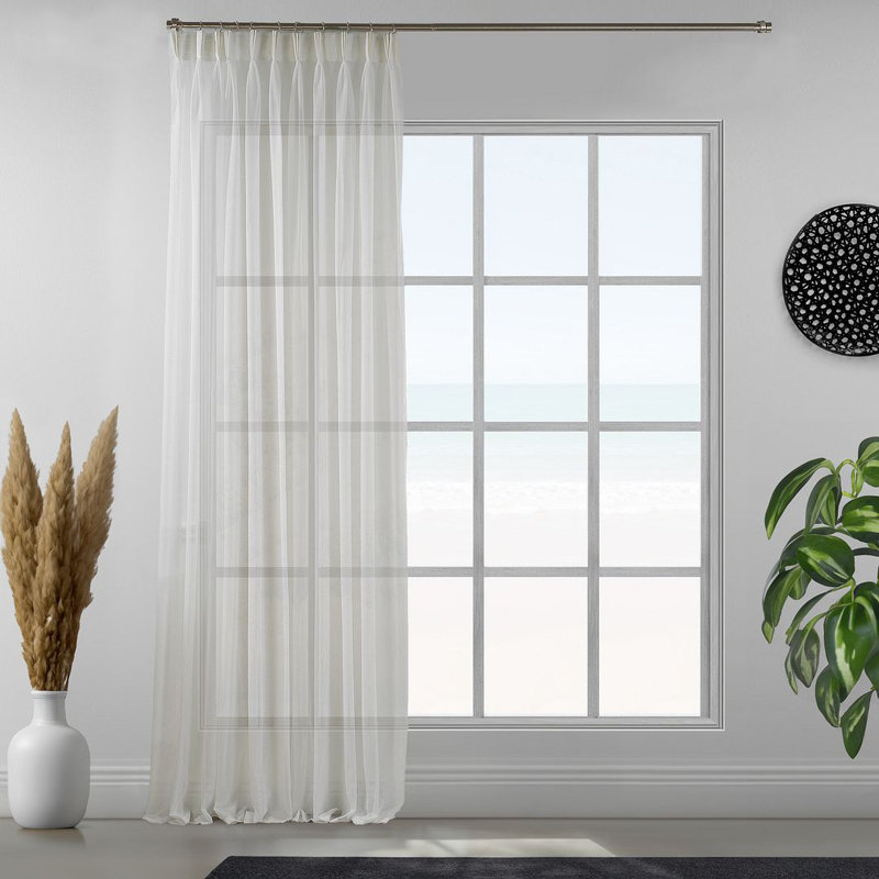 Sheer Single Curtain Panel, 190cm Width x 245cm Drop, Cream