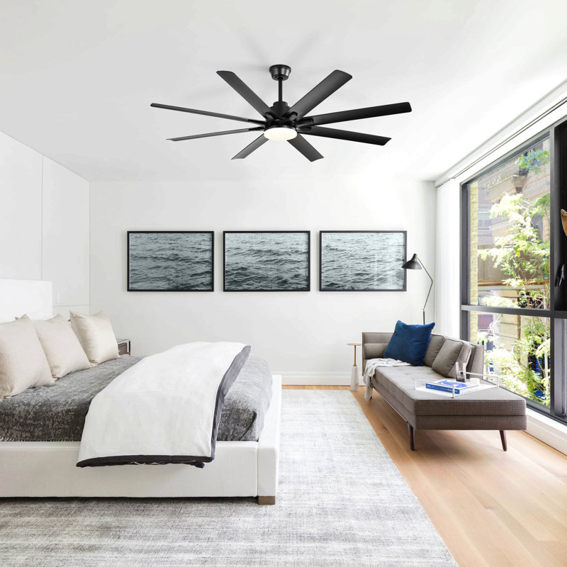 Modern 52-Inch Smart Ceiling Fan With Light,6 Wind Speed,With 8 Black ABS Blades,Voice Remote,Fan For Bedroom,Living Room,Patio,Kitchen,Etc