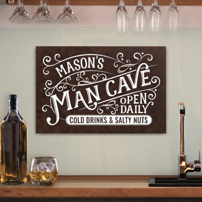 Man Cave Brown Leather Personalized Canvas