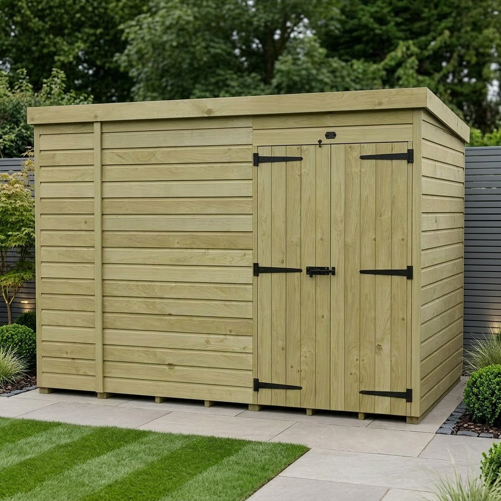 Total Sheds 11ft x 5ft Pent Garden Shed - Double Door - No Windows - Pressure Treated Timber - UK Manufactured