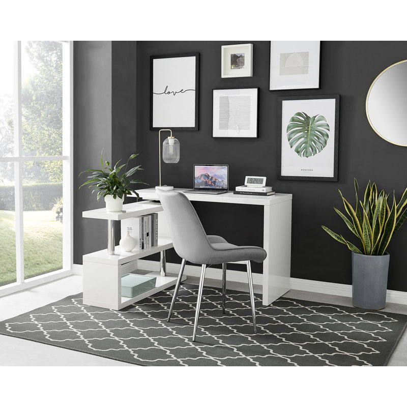 Corniche High Gloss L Shape Home Office Desk - Flexible Set Up Modern Living