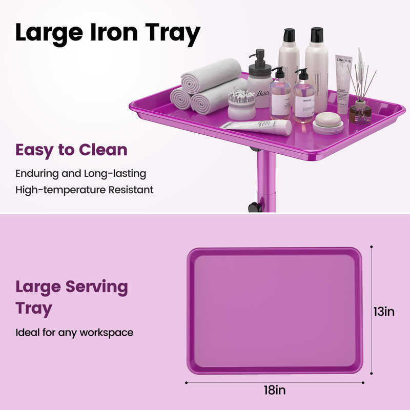 Utility Cart with Wheels Adjustable Height Storage Cart with Tray Rolling craft cart, Purple