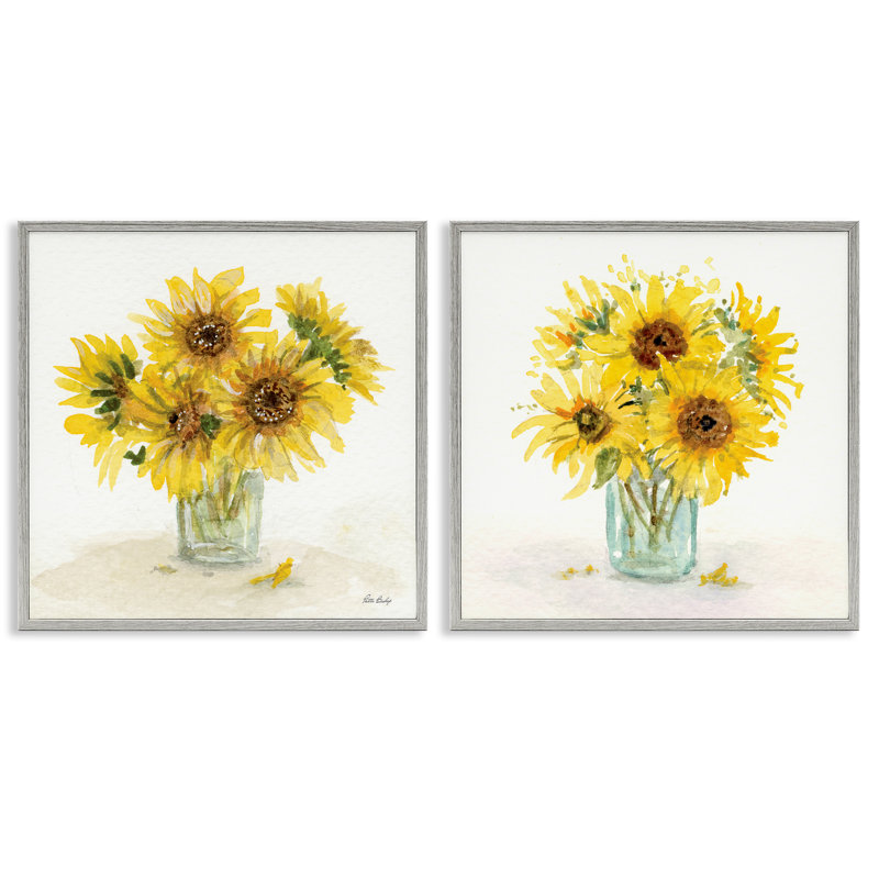 «Sunflower Bouquet Jar», ensemble de 2 giclées par Paul Brent, Estampe numérique Farmhouse, H 24 po x l 24 po