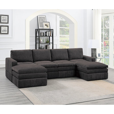 6 meubles modulaires modulaires avec assise à plateau-coussin et tissu en suède de couleur graphite pour le salon 2 x repose-pieds sans accoudoirs