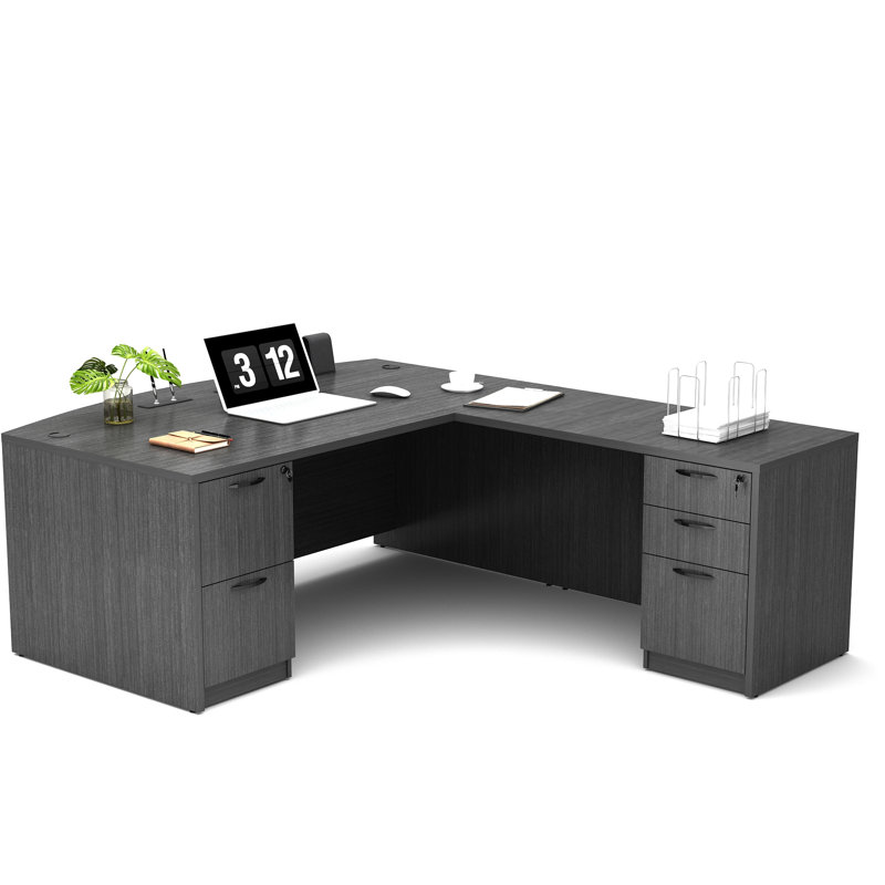  66.93'' L-Shaped Office Executive Desk with File Cabinets, Licorice
