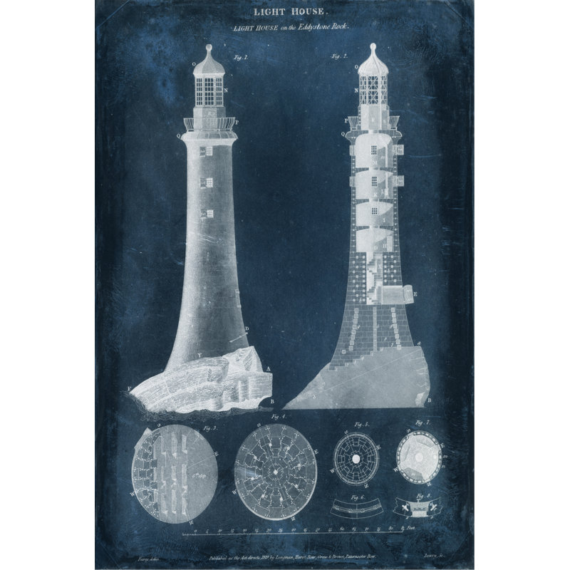 'Lighthouse Blueprint' - Graphic Art Print, 122cm H x 81cm W, Wrapped Canvas