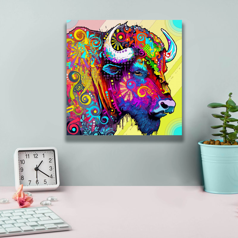 «The Profile Bison» par Dean Russo, art mural sur toile, H 12 po x l 12 po x P 0,75 po
