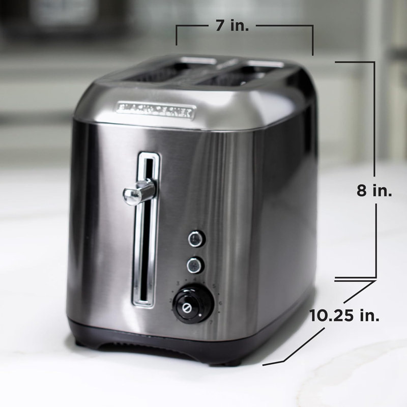 BLACK+DECKER 2-Slice Toaster With Extra Wide Slot Push-Button Functions, Shade Selector And Swing-Down Crumb Tray, Black/Stainless Steel