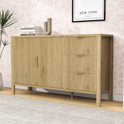 Stylish Wave-Pattern Sideboard Buffet Cabinet with Adjustable Shelf, Drawers, Hooks and Ample Storage