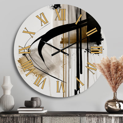 Black, White And Gold Expression I - Modern Golden Face Wall Clock