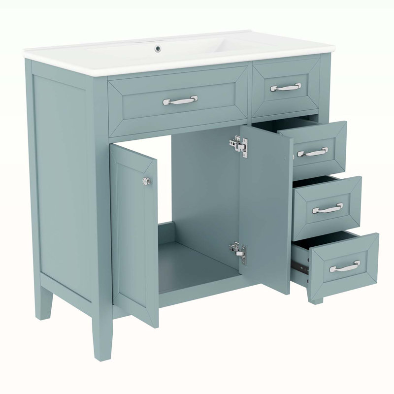 Bathroom Cabinet with Sink Combo,with Drawers, Green, Chrome