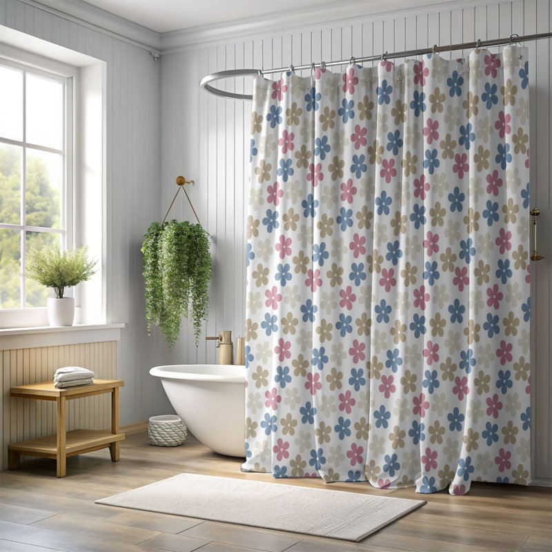 Motif bleu - Rideau de douche Premium, H 74 po x l 71 po