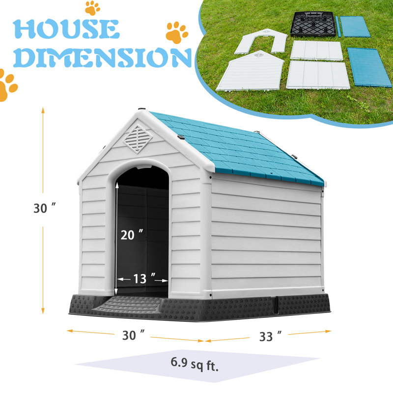 Niche pour chien isolée en plastique Deisi, H 30 po x l 30 po x P 33 po, Bleu