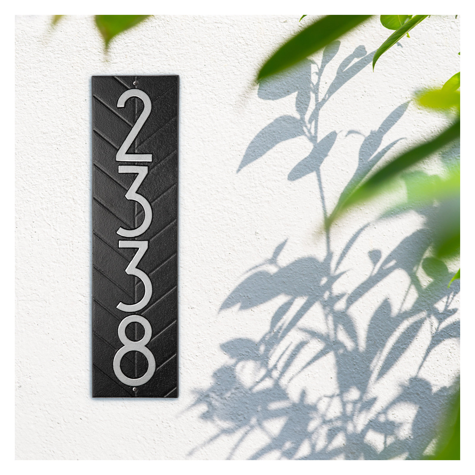 Mid-century Modern Herringbone Vertical Wall Plaque, Black/Silver, Yes