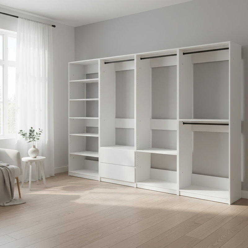 White Freestanding Walk in Wood Closet System