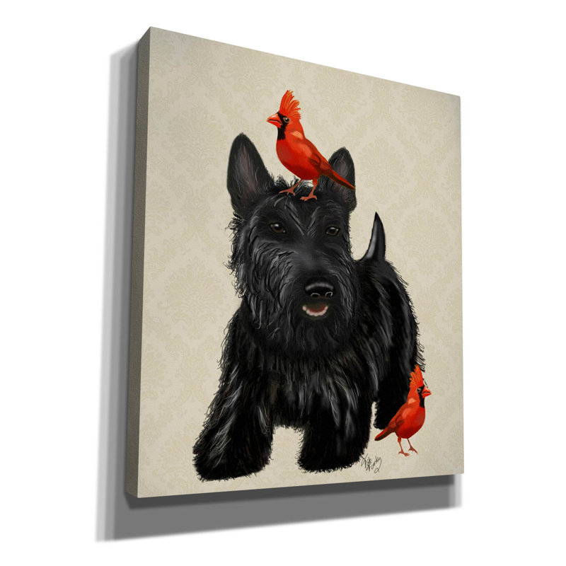 Red Barrel Studio 'Scottie Dog And Red Birds' By Fab Funky, Canvas Wall Art,, 30" H x 26" W x 1.5" D