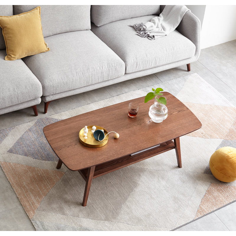Coffee Table, Soild Wood Coffee Table, 17.32" H x 39.37" L x 19.69" W, Oak & Brown Stain