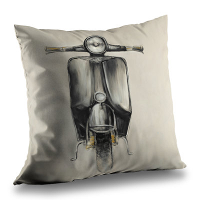 Small Black Moped - Beige Poly Twill Throw for Home Decor