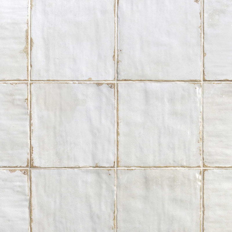 Angela Harris Dunmore 8x8 Polished Hand Painted Look Ceramic Tile, White