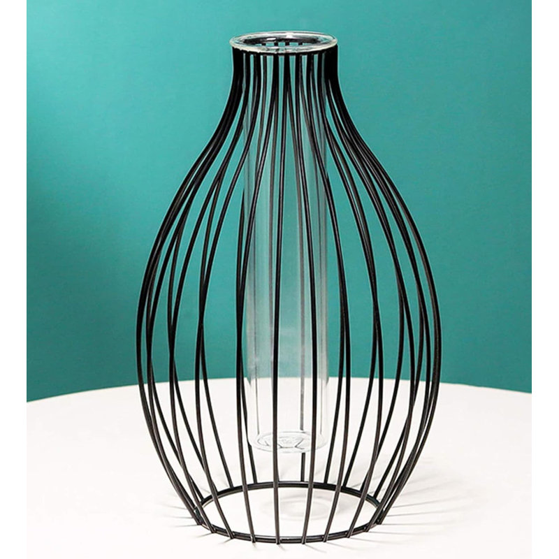 17 Stories Metal Rack Stand Clear Flower Vase Glass Vases Set | Wayfair