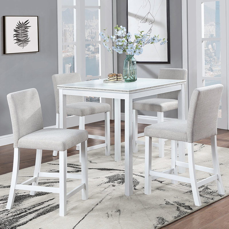 Table de salle à manger en bois, table de cuisine pour petit espace, table de comptoir pour 4 personnes, blanc