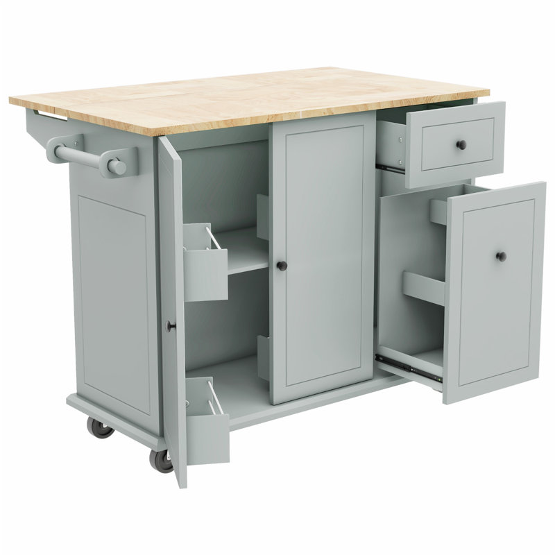 Chariot pour îlot de cuisine mobile avec plateau rabattable, rangement coulissant et roulettes verrouillables Creg, Gris