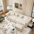 89" Velvet Upholstered Chesterfield Sofa King-Size Pull-Out Sofa Bed, Convertible Sleeper Couch with 4 Pillows, Beige ﻿ ﻿-1286445397