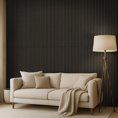Panneau mural acoustique brun foncé 24 po x 48 po SereniSlats, panneau insonorisant à lattes de bois cannelé 3D (1 paquet / 8 pieds carrés)