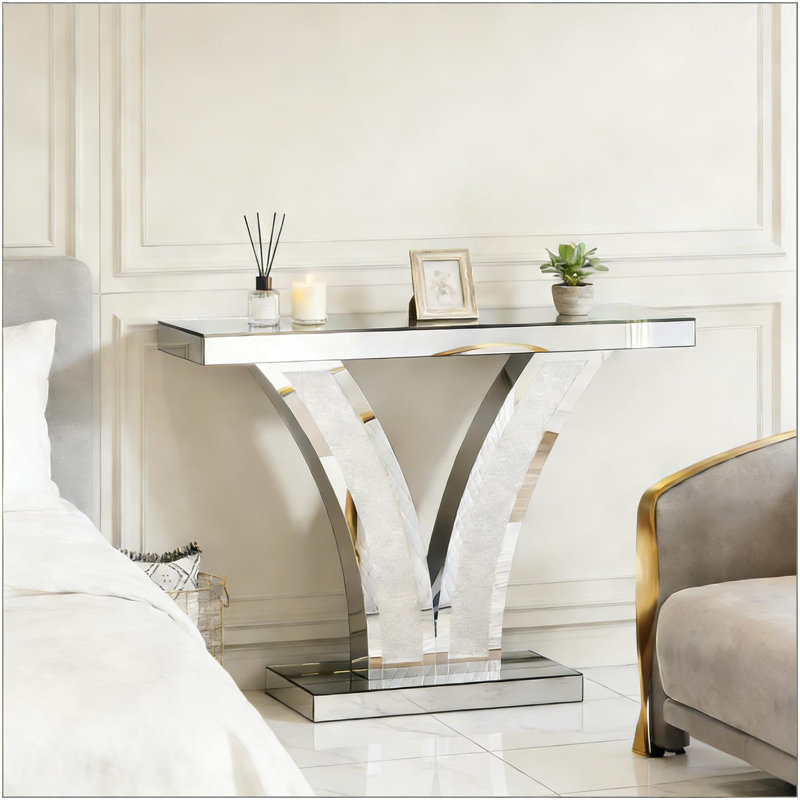 V-Shaped Design Hall Table,Mirrored Side Table,Console Table