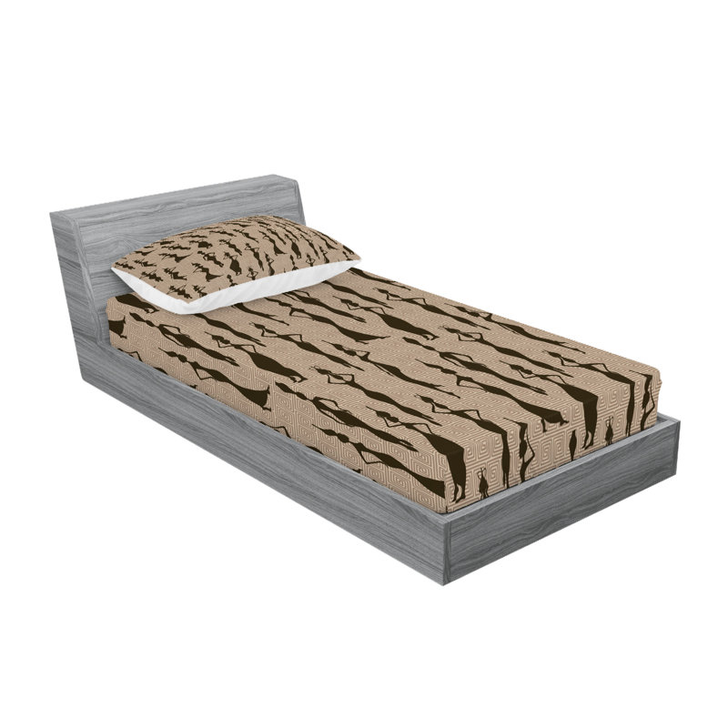 Drap-housse et coussin décoratif Ambesonne, beige, brun clair, brun foncé, Ensemble de draps-housses pour lit simple + 2 taie