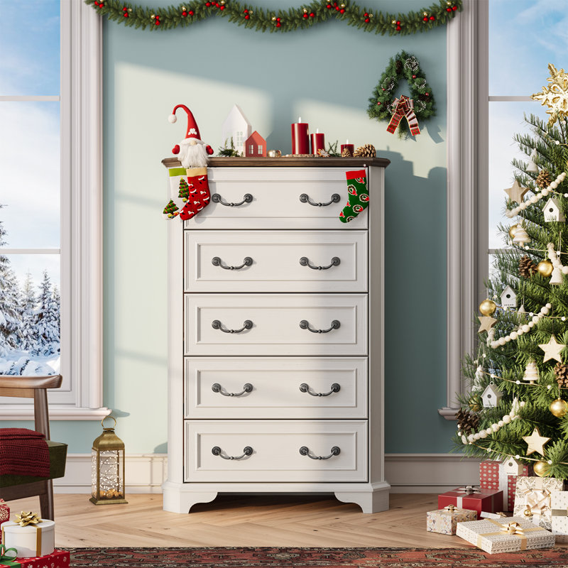 Commode de rangement 48 po à 5 tiroirs pour chambre à coucher, Blanc