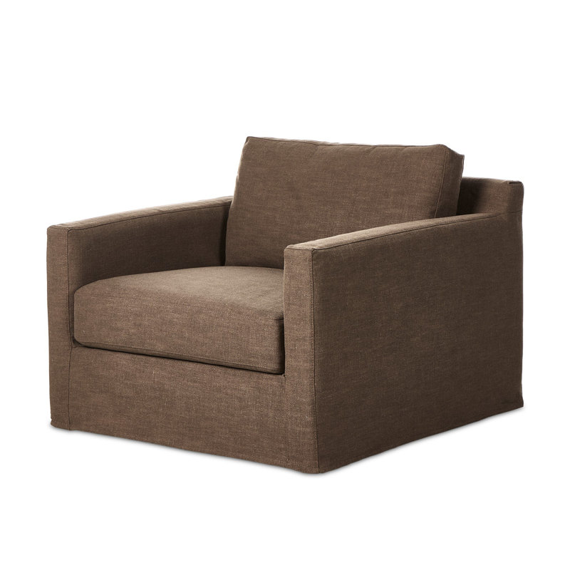 Hampton Slipcovered Swivel Armchair, Antwerp Cafe Linen Blend