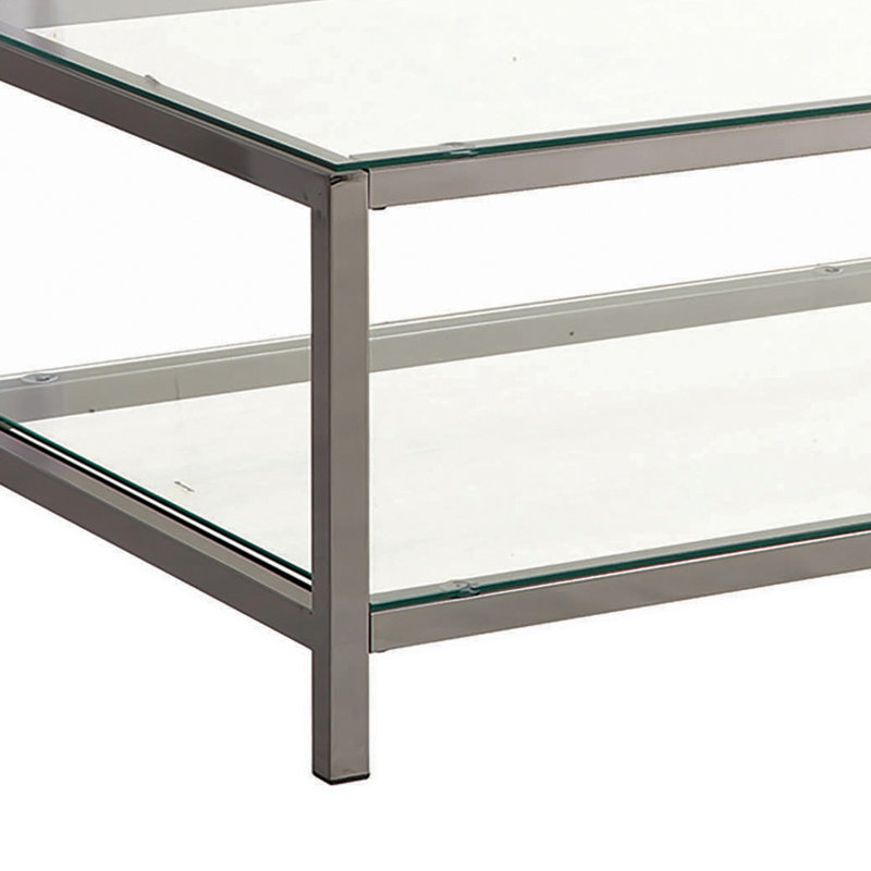 Table basse Jaynanne avec plateau en verre en nickel transparent et noir