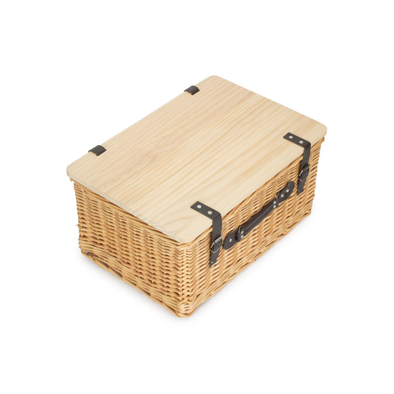Wicker Gift or Storage Hamper Basket with Lid, Buff, 26cm H x 51cm W x 36cm D