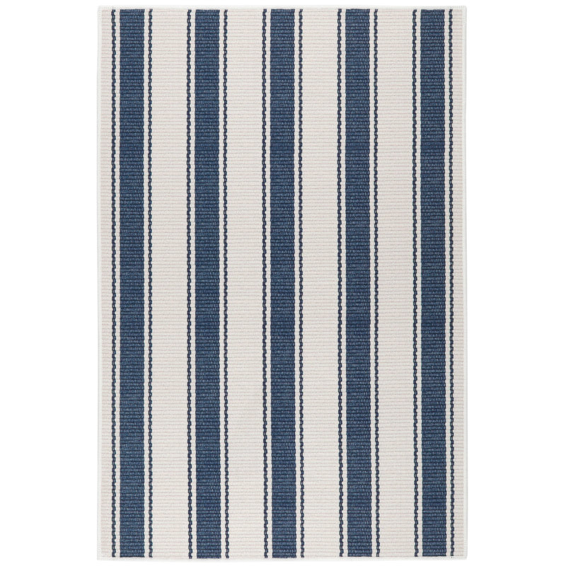 Blue Awning Stripe Machine Washable Rug, Rectangle 8'6" x 11'6"