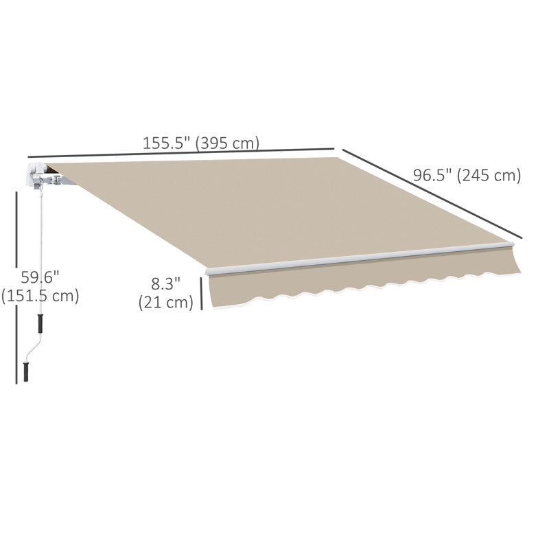 Manual Retraction Slope Patio Awning, Beige, 156" W  x 96" D