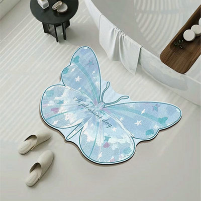  Butterfly Shaped Bath Mat, Non Slip Washable Bathroom Rugs, Quick Dry Bath Rugs, Machine Washable Shower Mat, Cushioned Carpet Bathmat for Bathroom Floor, Tub and Shower